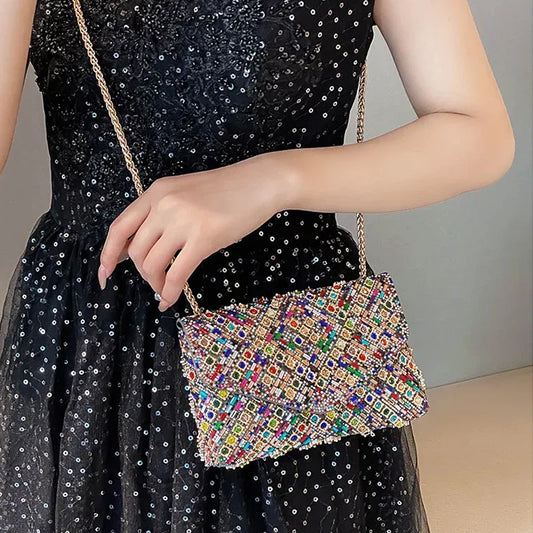Rhinestone Evening Clutch Bag 2025 Diamond Women Banquet Party Wedding Fashion Messenger Purse Chain Small Shoulder Bag