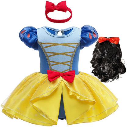 2026 Disney Infant Snow White Dress With Headband Infant Baby Princess Girl Cute Design Clothes Baby Dress Party Costumes Set