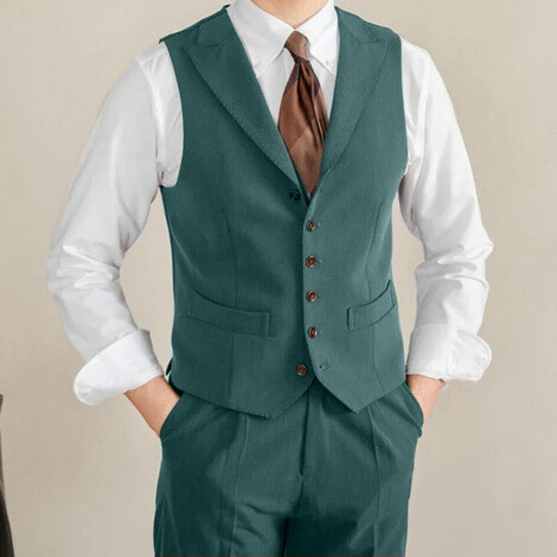 Men Vest White Collar Vintage With Lapel Single Button Waistcoat For Wedding Groom Banquet Temperament Slim Men Suit Vest