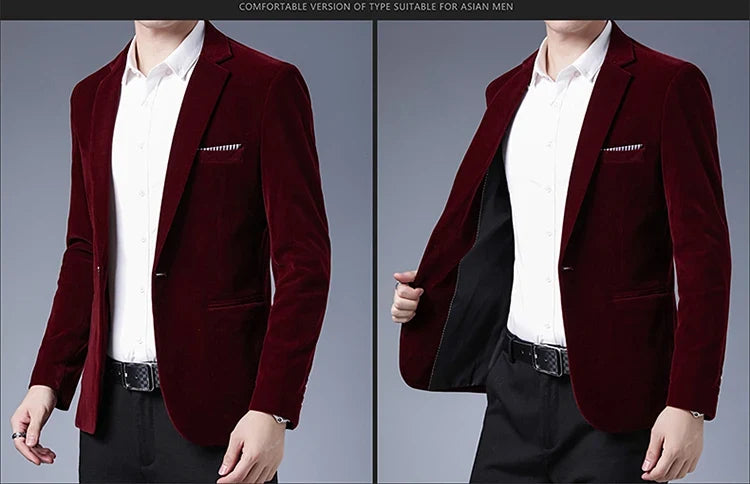 Plus Size 5XL-M Autumn Winter Velvet Men Suit Jacket Fashion Men's Wedding Dress Jacket Casual Slim Blazer Formal Evening Dress