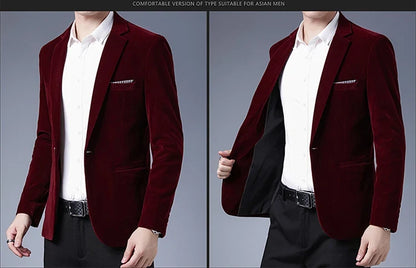 Plus Size 5XL-M Autumn Winter Velvet Men Suit Jacket Fashion Men's Wedding Dress Jacket Casual Slim Blazer Formal Evening Dress