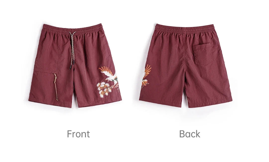 Men's Yokosuka Eagle Embroidered Shorts Loose Elastic Waist Red Quick Dry Summer Casual Beach Board Man Shorts Genuine