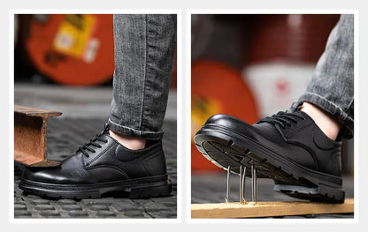 Fashion 2026 Genuine Leather Waterproof Men Safety Shoes Boots Work Sneakers Indestructible Steel Toe Nail Proof Male Footwear