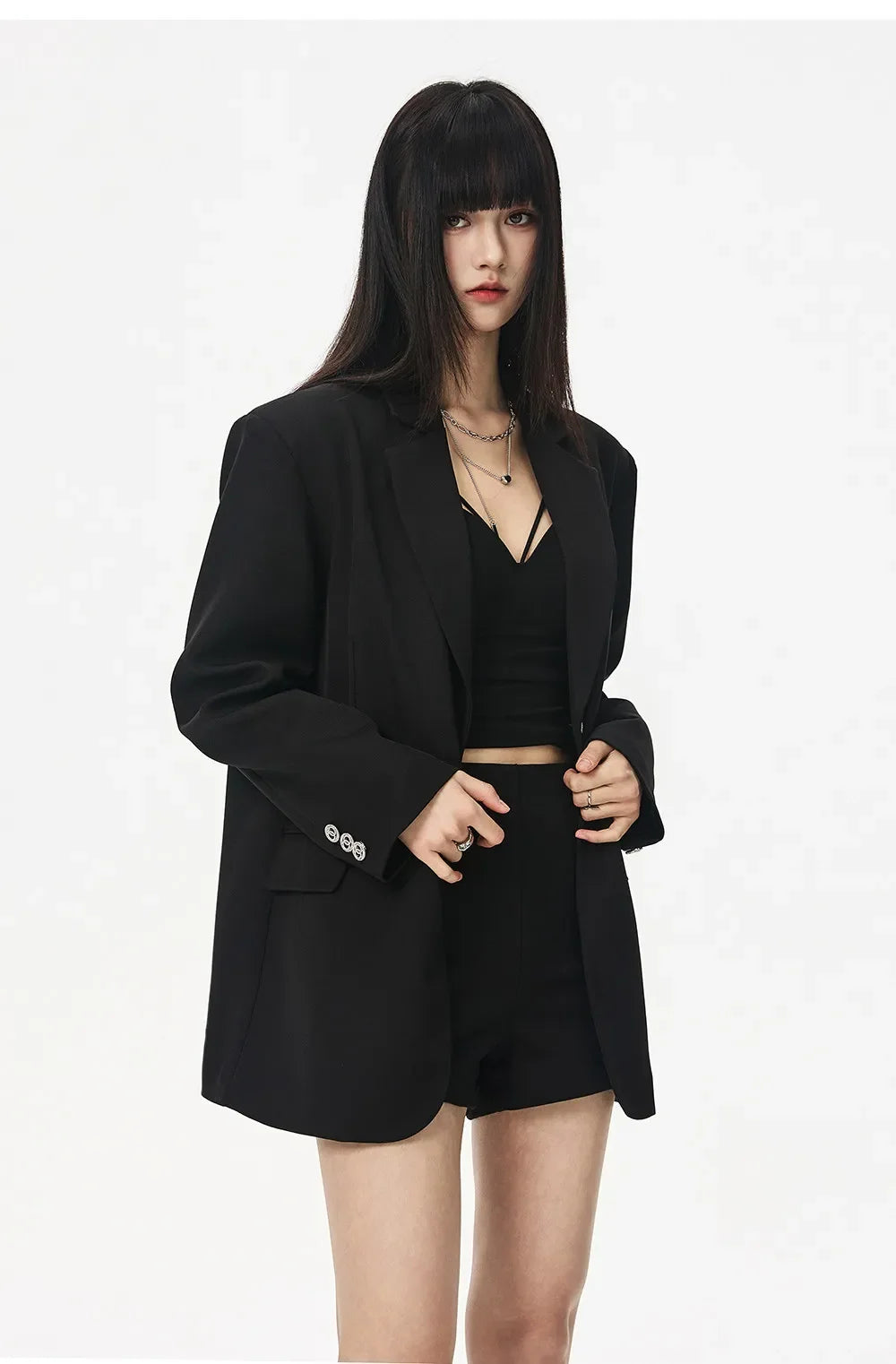 Women's Black Hollow Out Blazer Oversized Designer Suit Jacket Loose Fit Casual Office Blazer Fashion Coat Elegant Streetwear