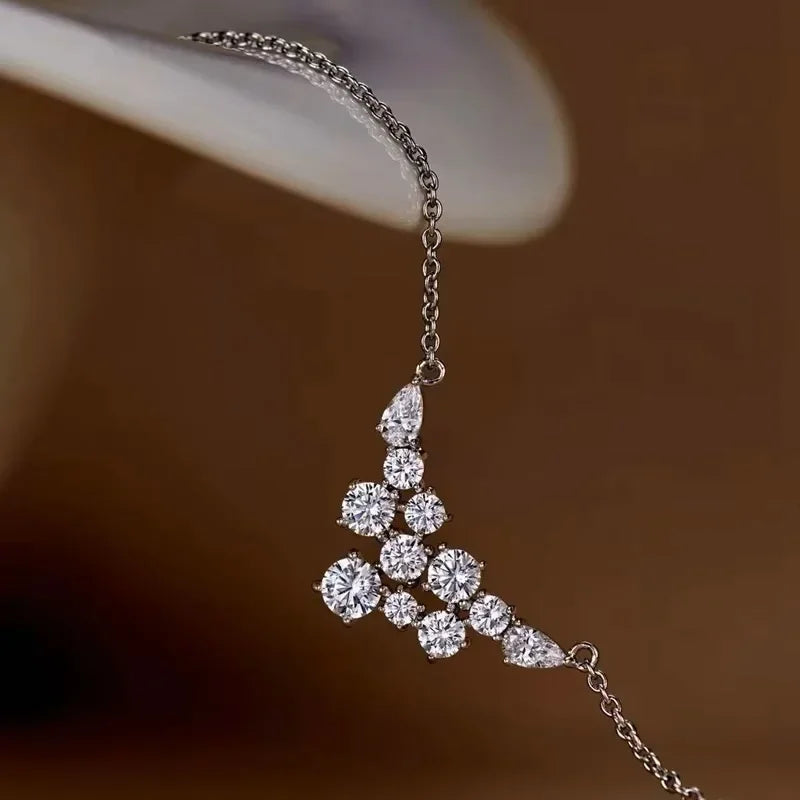 4.8cttw with Certificate Full Moissanite Pendant Necklaces for Women Round/Pear Cut Diamond Neck Chain S925 Silver Fine Jewelry