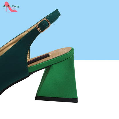 2024 New Arrivals Fashion Italian Design African Shoes and Bag to Match Comfortable Square Heels for Party in Fuchsia Color