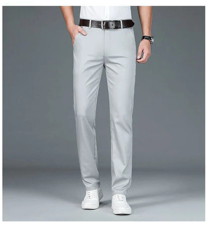 Bamboo Fiber Business Straight Pants Men's Summer Thin Classic Design Office Dress Breathable Casual Formal Trouser Man Clothes