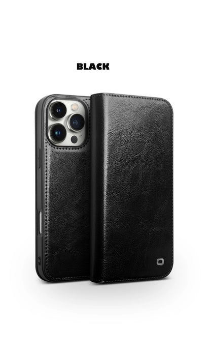 Genuine Leather Flip Case for iPhone16 Pro Max Handmade Cover with Card Slots for iPhone 16 Pro Max/16 15 14 13 12 11Pro