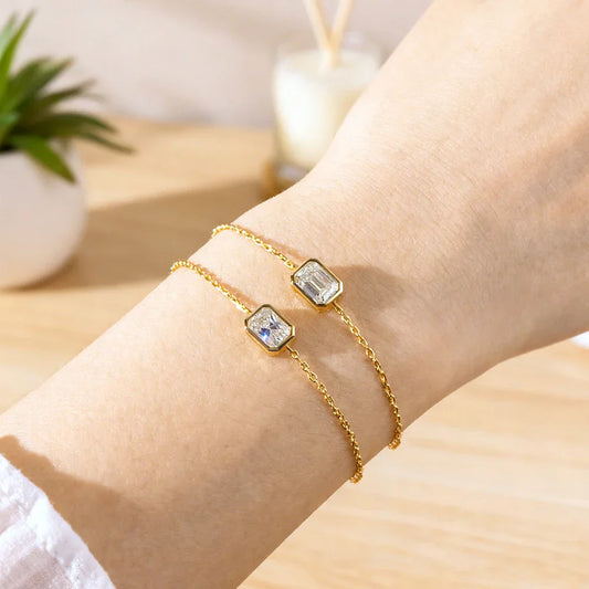 Bracelets bulle femme 1CT diamant moissanite solitaire en argent 925 plaqué 18k, chaîne de poignet breloque minimaliste réglable