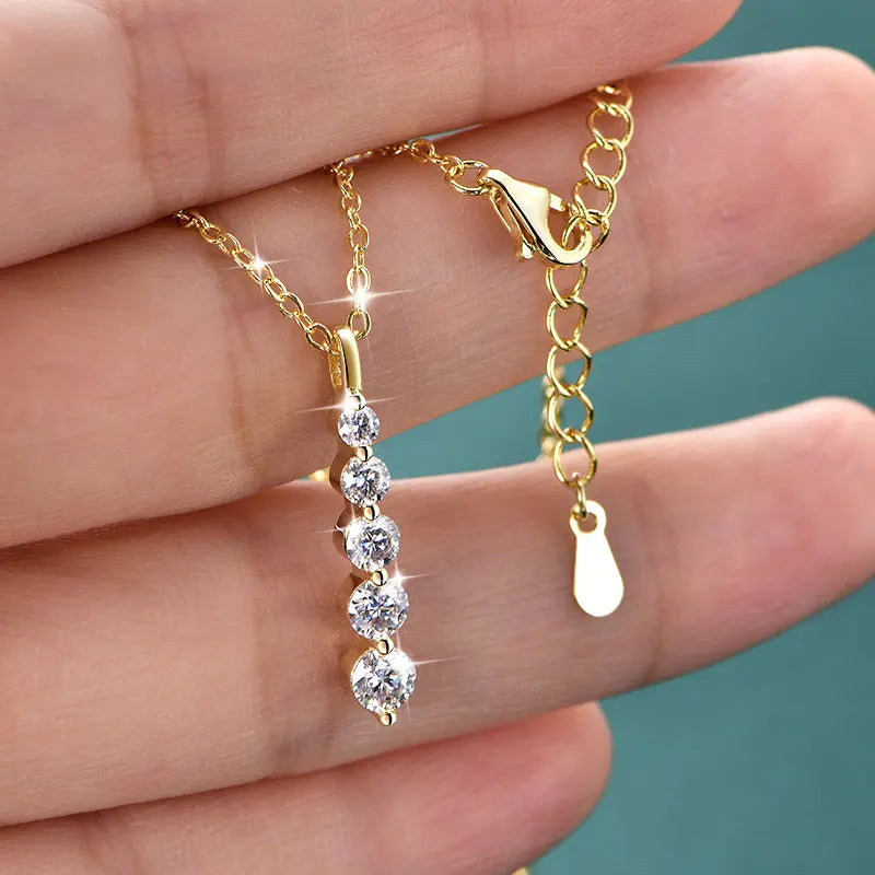 GRA Certified D VVS1 Full Moissanite Diamond 5-Stone Pendant Necklace for Women Girls Chain Neck Jewelry Gifts Collares