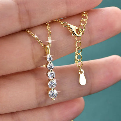 GRA Certified D VVS1 Full Moissanite Diamond 5-Stone Pendant Necklace for Women Girls Chain Neck Jewelry Gifts Collares