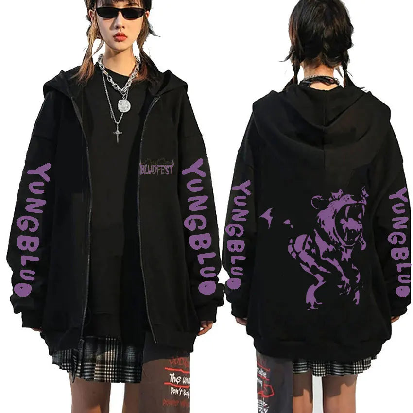 Singer Yungblud Black Hearts Club Zipper Hoodie Male Fleece Cotton Zip Up Hoodies Men Women Rock Vintage Oversized Zip Up Jacket
