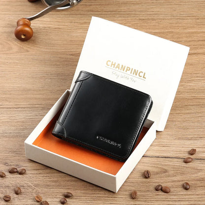 Men's Italian Top-Grain Cow Leather Short Tri-Fold Wallet – RFID Blocking & Gift Box