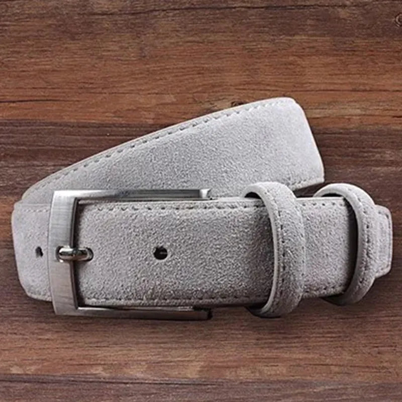 2025 Fashion Suede Belt Cow Genuine For Man And Lady With Oxford Fabric Strap Genuine Leather Luxury Pin Buckle Blue Belts