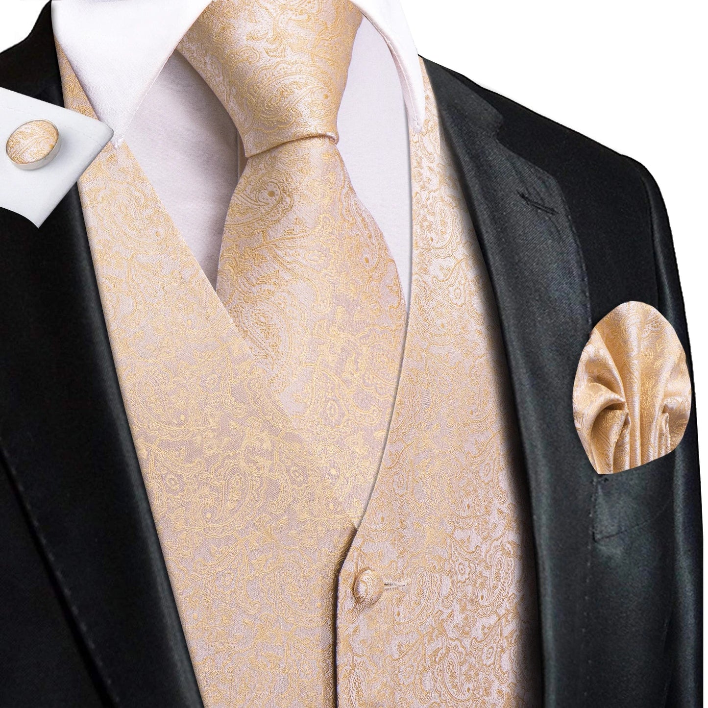 Men Paisley Print Vest Matching Set Waistcoat Tie Hanky Cufflinks Formal Wedding Party Gentleman Suit Accessories Kit