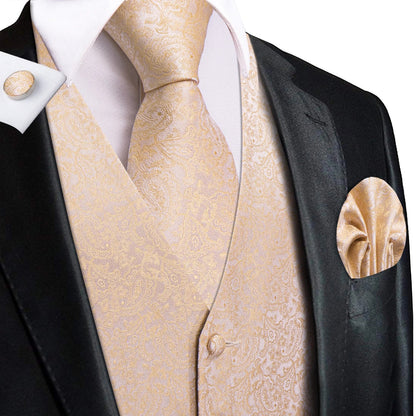 Men Paisley Print Vest Matching Set Waistcoat Tie Hanky Cufflinks Formal Wedding Party Gentleman Suit Accessories Kit