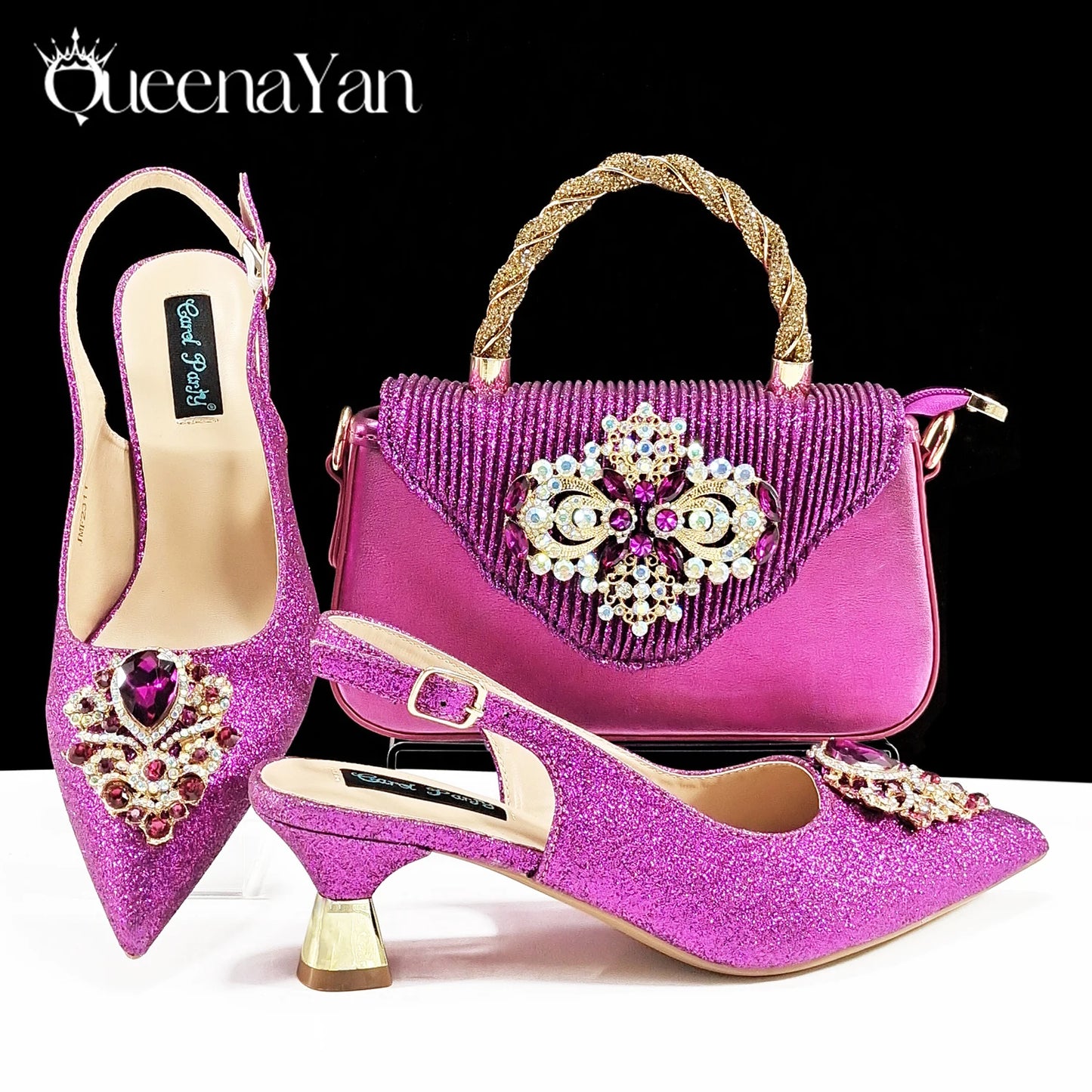 Hot Selling INS Pointed-Toe Luxury Style Women High Heels Sandal With Bag Set Orange Color for Wedding Party