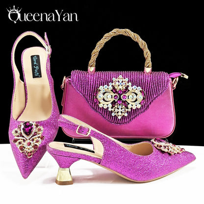 Hot Selling INS Pointed-Toe Luxury Style Women High Heels Sandal With Bag Set Orange Color for Wedding Party