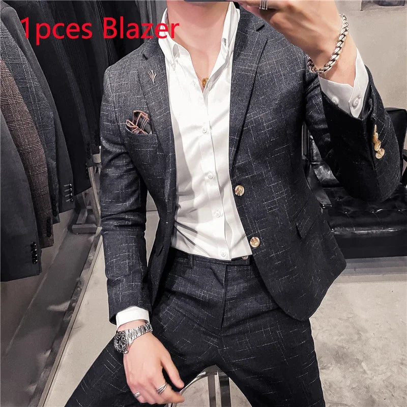 25 Colors 1 Pcs Blazer No Pants S-7XL New Wedding Dress Formal Business Slim Mens Suit Jacket Plaid Striped Solid Color