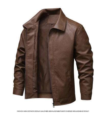2025 new spring and autumn men's turn-down collar leather jacket men casual coat men's top windproof Loose fit trendy jacket