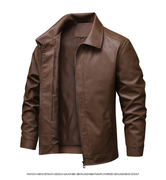 2025 new spring and autumn men's turn-down collar leather jacket men casual coat men's top windproof Loose fit trendy jacket