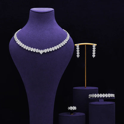 Bridal Zirconia Full Jewelry Set for Ladies Party Luxury Dubai Nigeria CZ Crystal Wedding Necklace Set