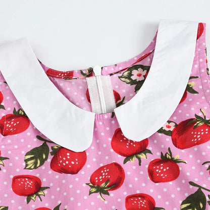LPATTERN Girls' Vintage Rockabilly Dress Party Retro Polka Dot Floral Pattern A-line Dresses Pleated Skirt Knee-Length for 4-10Y