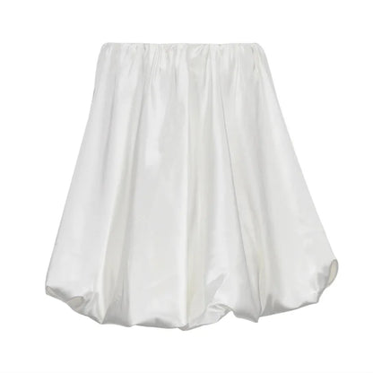 Elegant Female Casual Satin Mini Skirt Women Korean Fashion High Waist A-line Vintage White Balloon Skirt