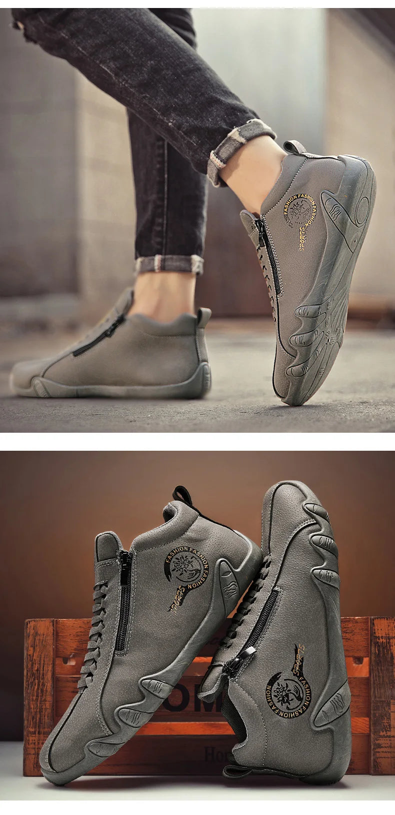 New Men's Ankle Boots Fashion Soft Sole High Top Sneakers Men Shoes Outdoor Versatile Loafers Comfortable Casual Walking Shoes