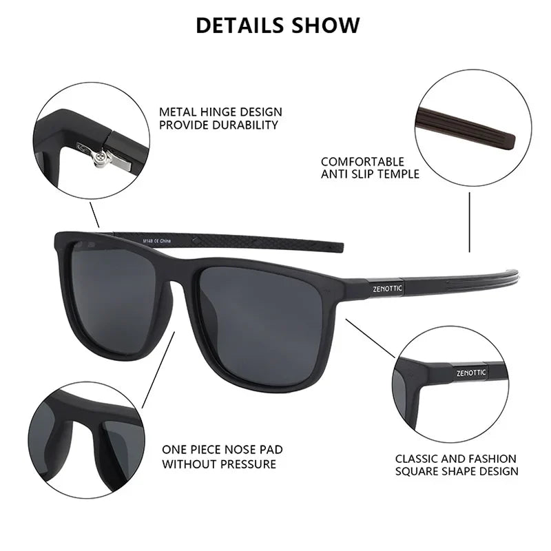 Square Polarized Sunglasses for Men - Lightweight TR90 Frame UV Blocking Shades for Driving Fishing Golf Sports