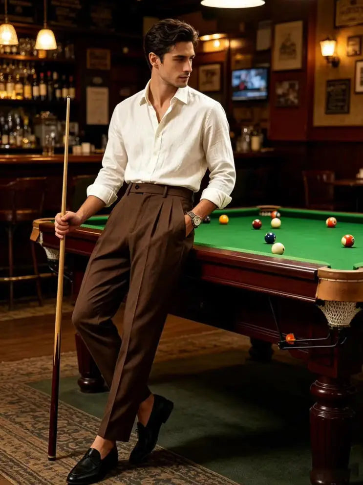 Premium Men's Pants Pleated Wide-Leg Dress Chinos Business Daily Office Versatile Formal Casual Trousers Banquet Wedding Summer