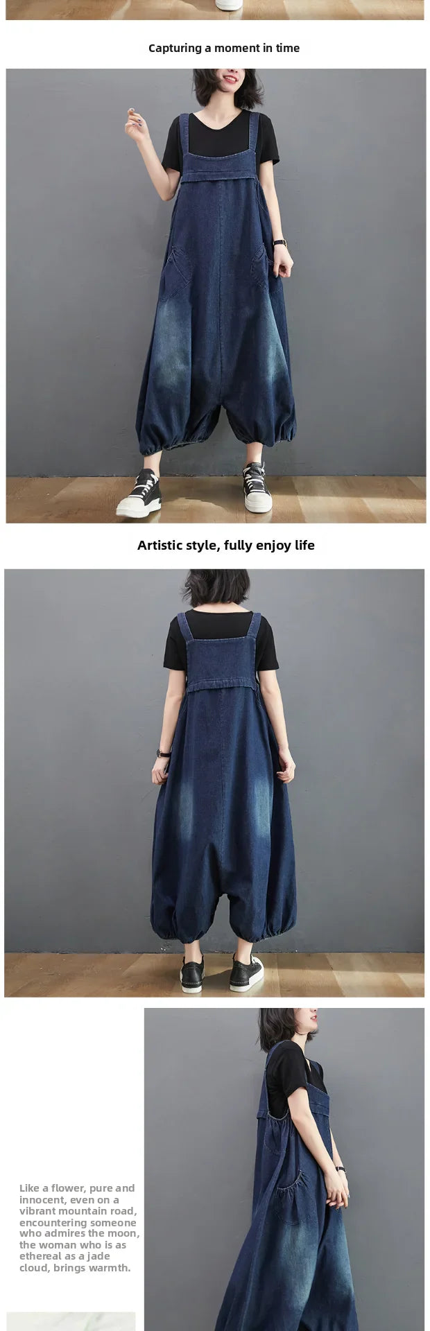 Loose Fit Denim Overalls Women's Summer 2026 Faion plus Size Lantern Leg One-Piece Pants High Waist Long Trousers