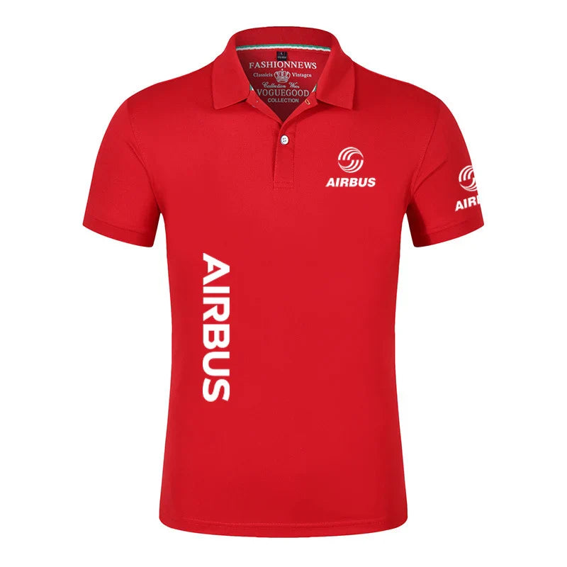 2024 New Solid Color Men AIRBUS AVIATION Flight Lapel  Polo Shirt Bare Stand Collar T-shirt European Loose Short Sleeves Tops