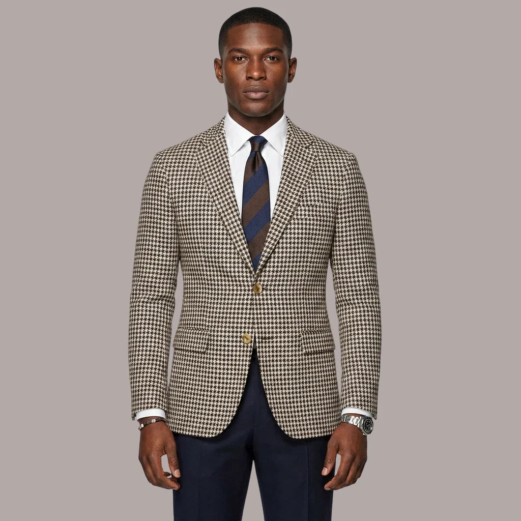 Plaid Men Blazer 1 Piece Notched Lapel Slim Fit Suit Jacket with 2 Side Slit Check Houndstooth Casual Business Male Fashion Suit