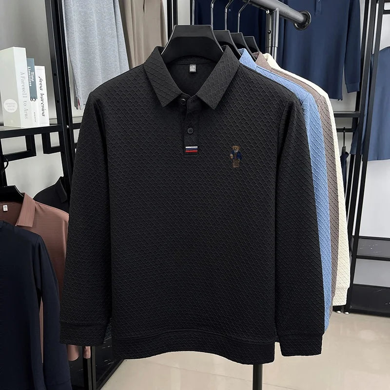 luxury brand men's new high quality long sleeves Polo shirt lapel embroidery jacquard T-shirt business fashion leisure Mens wear