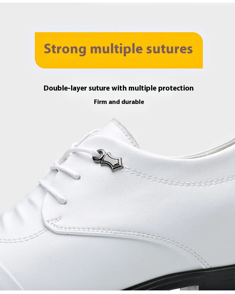 Business Men Oxford Leather Shoes Elevator Man Height Increase Insole 6CM White Black Thick Soled Formal Casual Shoes