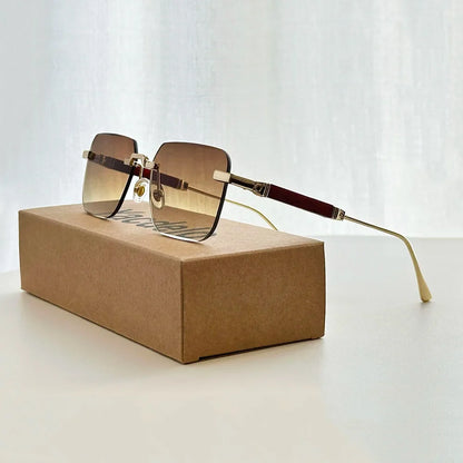 Rimless Sunglass Men Vintage 2025 Fashion Glasses Square Sunglasses Women Trendy And Fashionable Gafas De Sol Hombre Zonnebril