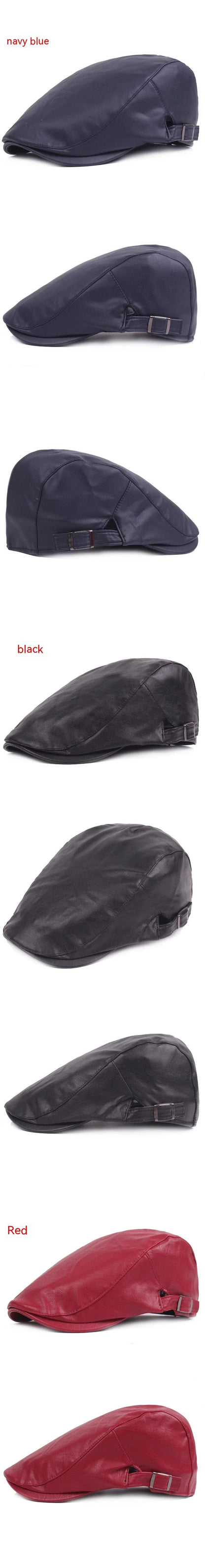 Men Women Ivy Cap Newsboy Hat Adjustable Faux PU Leather Berets for Spring Summer Autumn Gatsby