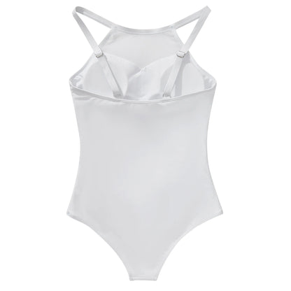 XL Size One Piece Swimsuit Women Mesh Hollow Out Swimwear For Women Solid Padded Push Up Plus Size Summer Bathing Suits Female