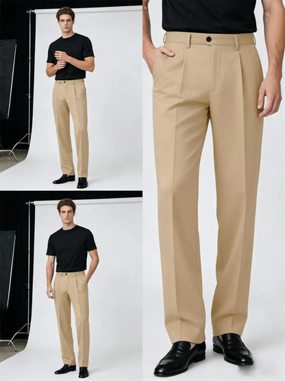 Men's Premium Pleated Wide-Leg Dress Pants Versatile Formal Casual Trousers Chinos Business Daily Office Banquet Wedding Summer