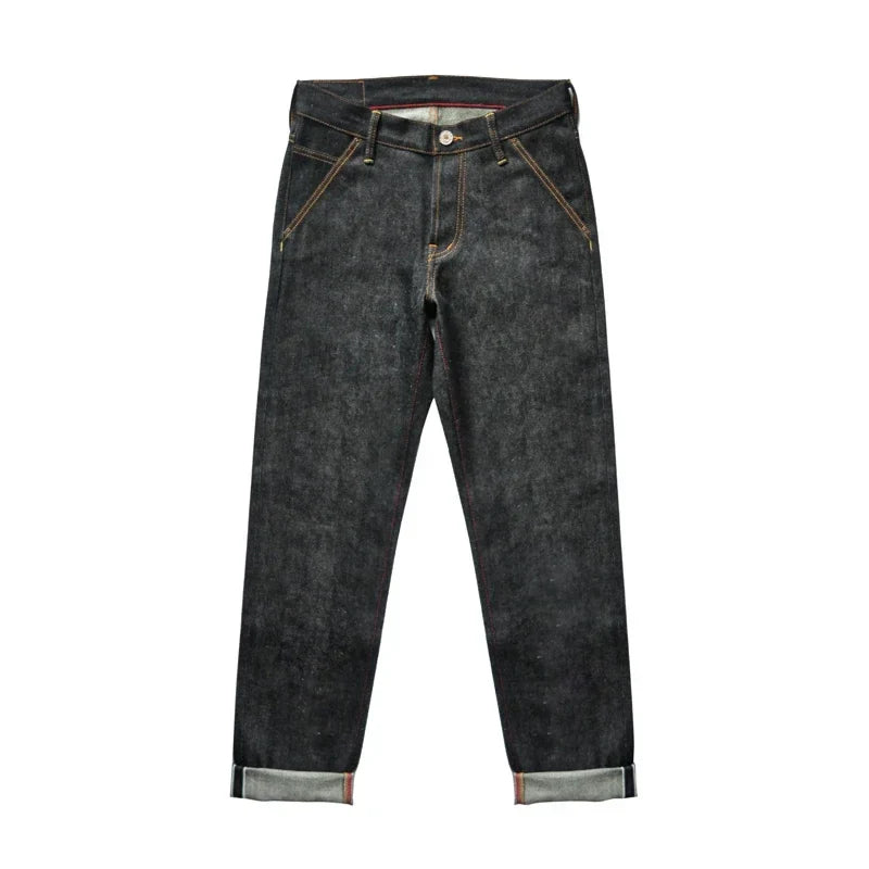 Mens Jeans Boxing Selvedge Denim Jeans Color Cotton Jeans for Men Silver Buttons Taper Fit  12.5 Oz