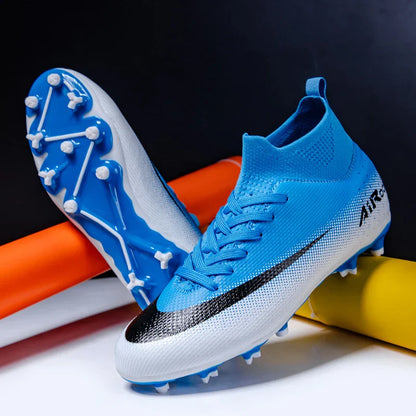 High-Top Leather AG Studded Soccer Cleats, Anti-Slip for Grass Field, Youth & Adult Men Women Training World Cup Style