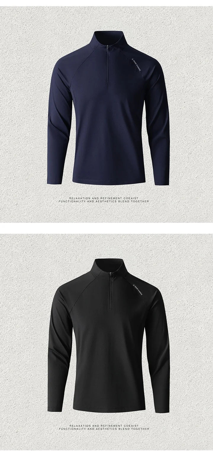 Men's Quick-Dry Half-Zip Long Sleeve T-Shirt – Breathable Four-Way Stretch Athletic Top with UPF50+ Cool Touch for Running & Gym