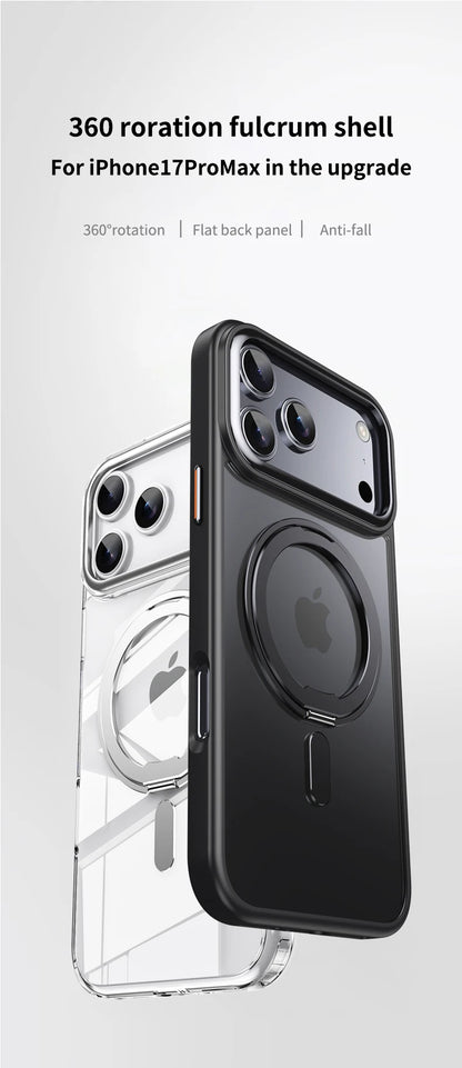360° Rotating Stand Magnetic Orange Case For iPhone 17 Pro Max 17Air 17Pro Luxury Metal Button Folding Bracket Shockproof Cover
