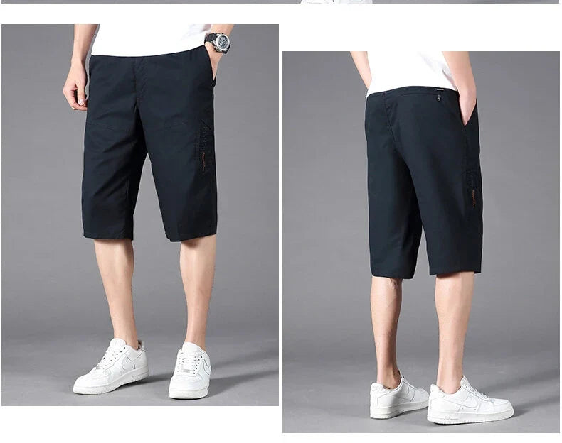 Men's Cargo Shorts Casual Hiking Fishing Shorts Big Size Mens Fashion Zipper Pockets Drawstring Elastic Waist Short