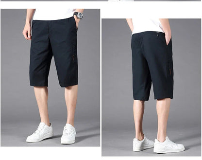 Men's Cargo Shorts Casual Hiking Fishing Shorts Big Size Mens Fashion Zipper Pockets Drawstring Elastic Waist Short