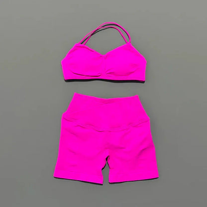 2 Piece Vision Gym Set Women Yoga Crop Top High Waist Scrunch Seamless Shorts Fitness Bra Sport Suit Sportswear Workout Set
