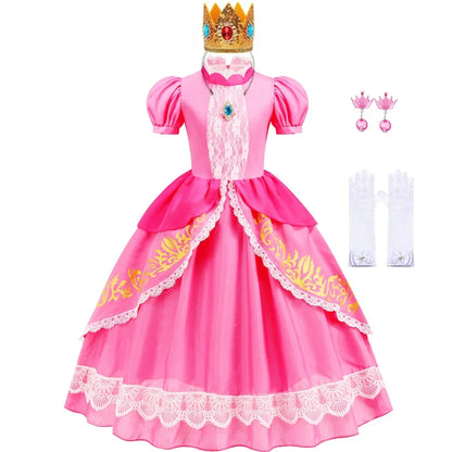 Girls Peach Dress Halloween Princess Cosplay Costume Kids Gowns Children Fancy Outfits