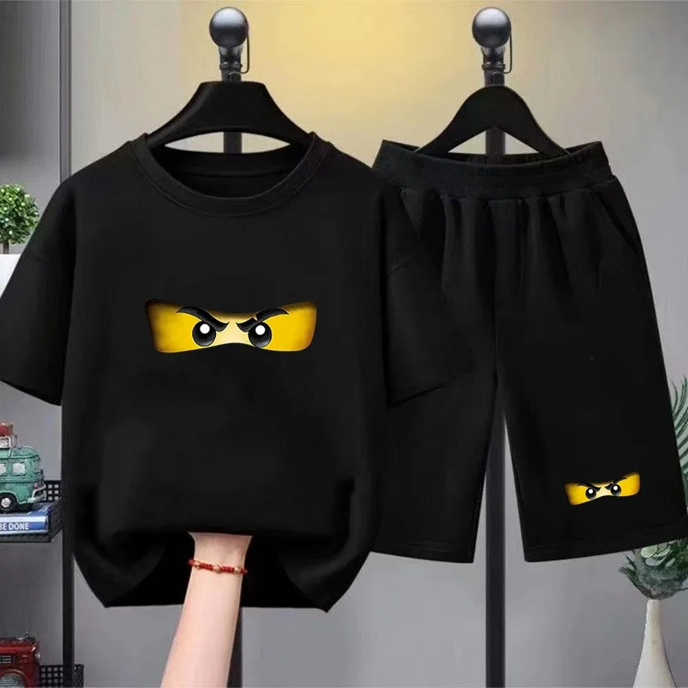 Summer T-Shirt Boyand Girls red Casual TShirt+Shorts Sets ninja Printed Kids Outfits Teen Children's Short Sleeve Tops