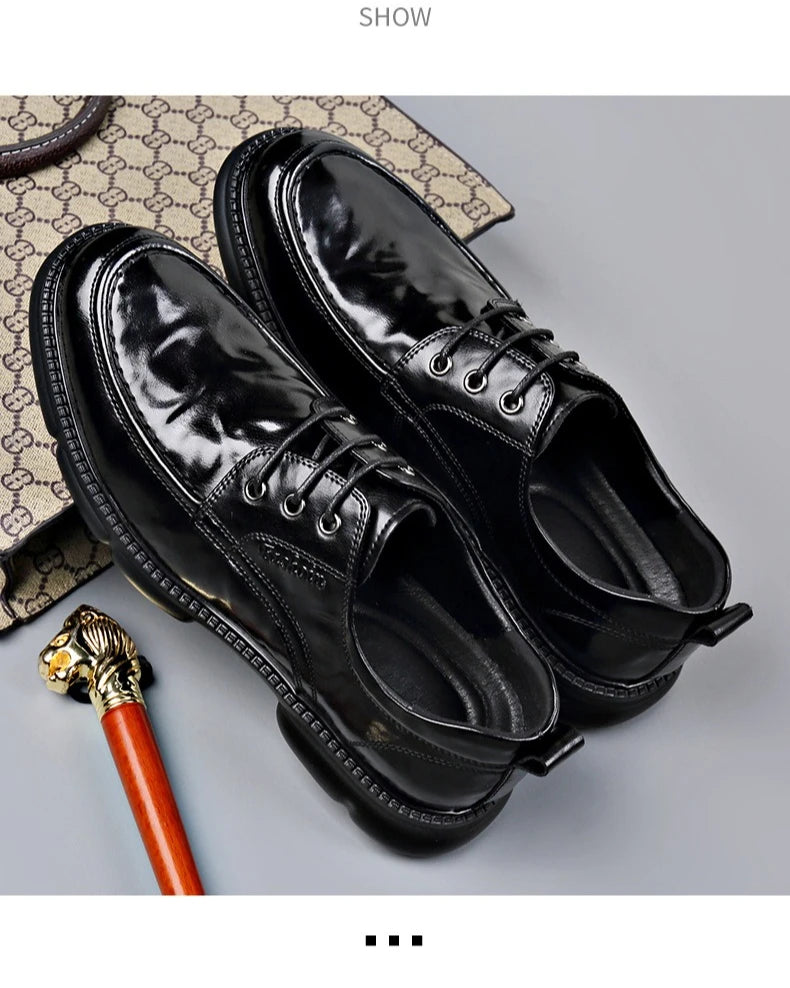 Summer Hallow Cow Leather Shoes for Men Fashion Casual Black New Designer Dress Shoes Male Lace Breathable Platform Shoes Man